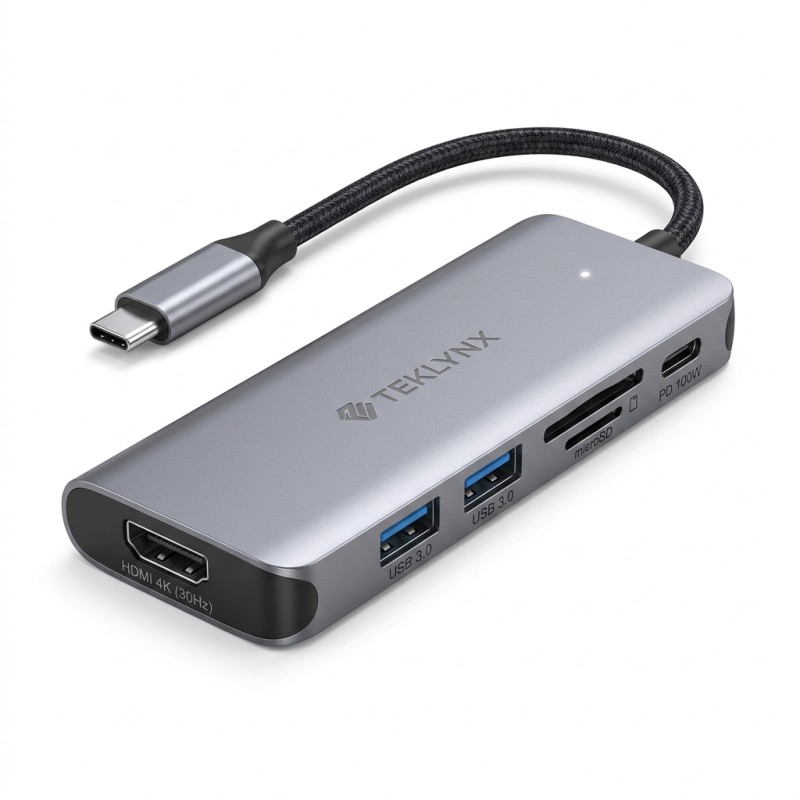 Hub USB-C 6 trong 1 MTSR (HDMI 4K, sạc PD 100W)